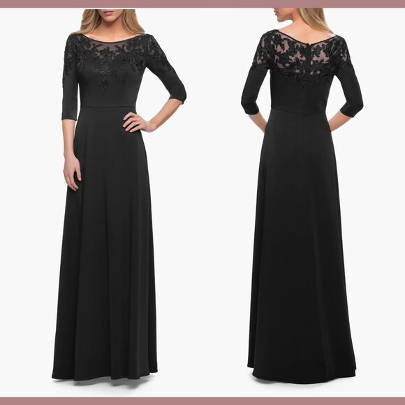 NEW‎ $469 La Femme [ 12 ] Embroidered Illusion Neck A...